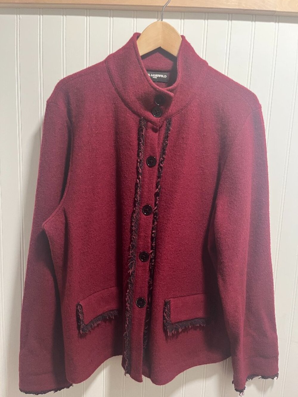 Karl Lagerfeld Paris-Wool funnel neck jacket/blazer/cardigan